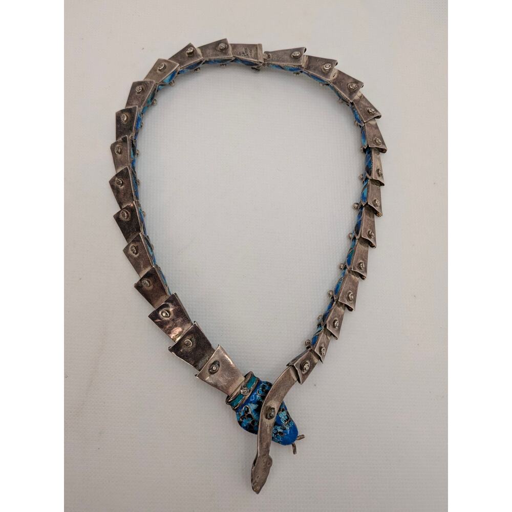 Margot de Taxco/Jeronimo Fuentes Sterling Blue Enamel Snake Necklace & Bracelet - Picture 7 of 12